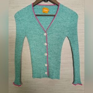 WISPR Ribbed Cardigan Green Hot Pink XS